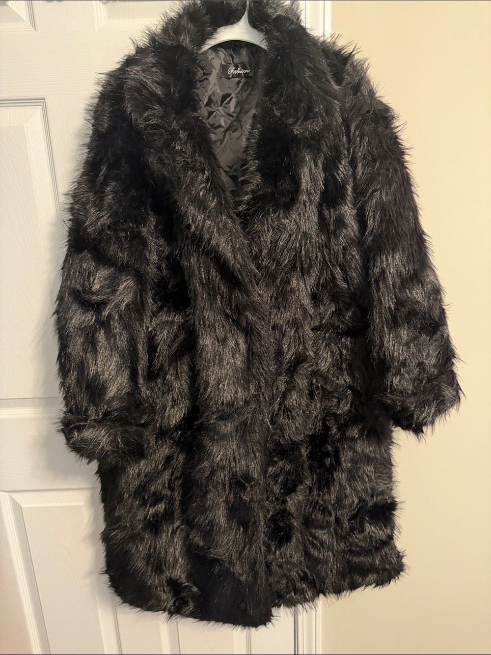 Faux Fur Long Coat - Black